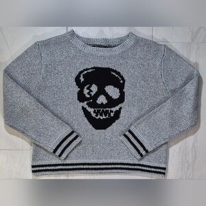 Shein Women's Grey Knit Skull Sweater With Striped Cuffs Size US 4 (S)